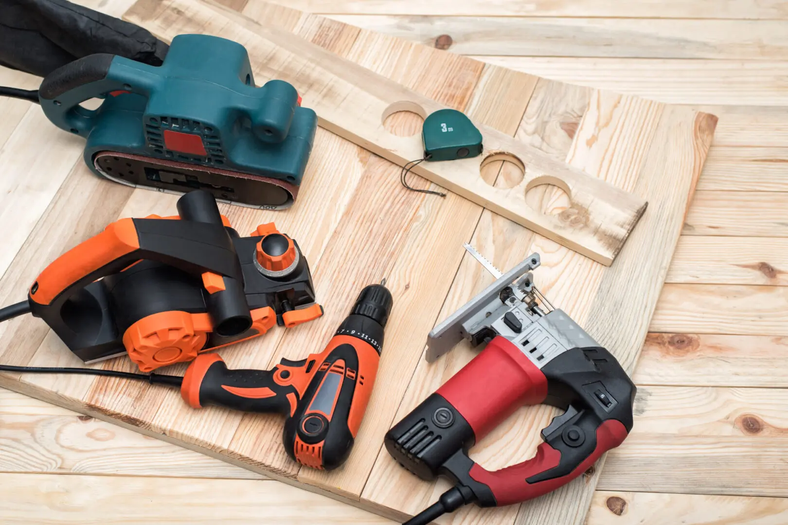 A wooden board with various tools on it.